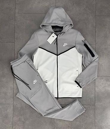 Nike kişi idman dəsti – şalvar və kapüşonlu üst - Rəng: boz-ağ