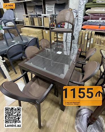 Bağ üçün masa dəsti - Komplekt: Şüşə səthli düzbucaqlı masa + 6 ədəd lalafo.az -da Bağ üçün masa dəsti - Komplekt: Şüşə səthli düzbucaqlı masa + 6 ədəd