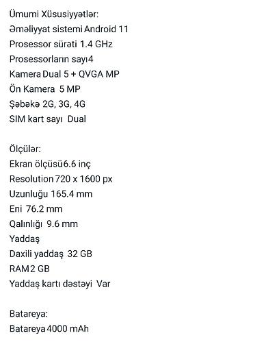 165: ITel A49 32 Gb Ümumi Xüsusiyyətlər Əməliyyat sistemi	Android 11 — 5
