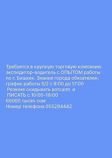компании: Требуется Водитель-экспедитор, Транспорт компании, Менее года опыта, Обучение, Полный рабочий день, Старше 23 лет — 1