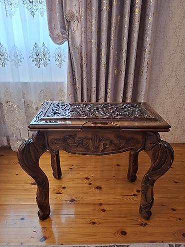 masa ofis: Taxta oyma qatlanan çay/servis masası - Material: bərk ağac - Üst — 1