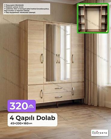 4 qapılı geyim dolabı – 45×200×160 sm - Material: 18 mm laminat - lalafo.az -da 4 qapılı geyim dolabı – 45×200×160 sm - Material: 18 mm laminat -