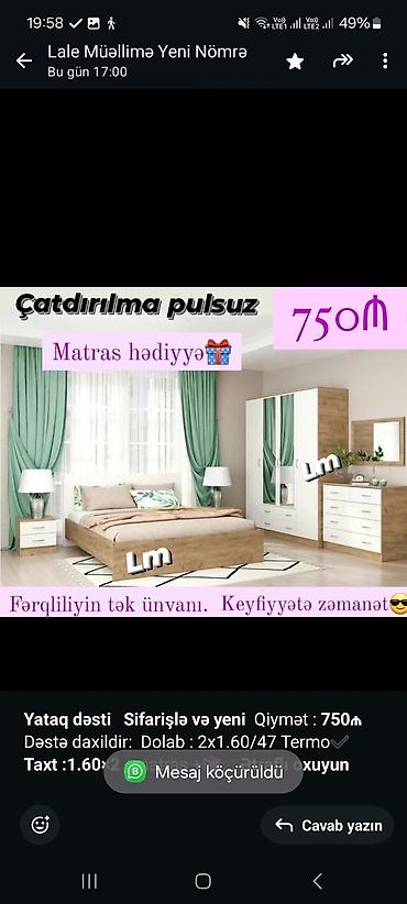 taxt dosəyi: *Yataq dəsti* *Sifarişlə və yeni* Qiymət : *750₼* Dəstə daxildir — 2