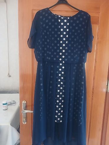 Qadın geyimləri: Dəniz mavisi rəngdə, xallı (polka-dot) naxışlı qadın paltarı — 3