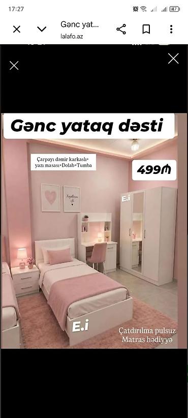 demir asılqan: Gənc yataq dəsti Tərkibi: - Dəmir karkaslı çarpayı - Yazı masası — 1