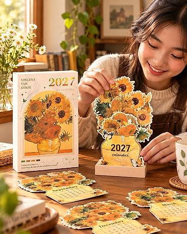 caska dəsti: Məhsul: 2027 masa təqvimi – Van Qoq “Günəbaxanlar” temalı — 2