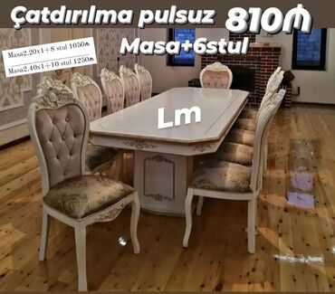 Masa və oturacaq dəstləri: Qonaq otağı üçün, Yeni, Kvadrat masa, 6 stul, Azərbaycan