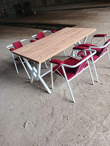 bag stullari: Metall çərçivəli masa və oturacaq dəsti - Tərkib: 1 düzbucaqlı masa + — 1