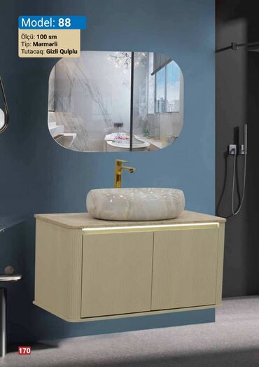 Təmir və tikinti: Mərmər lavabo və gizli qulplu asma dolabdan ibarət müasir hamam mebeli
