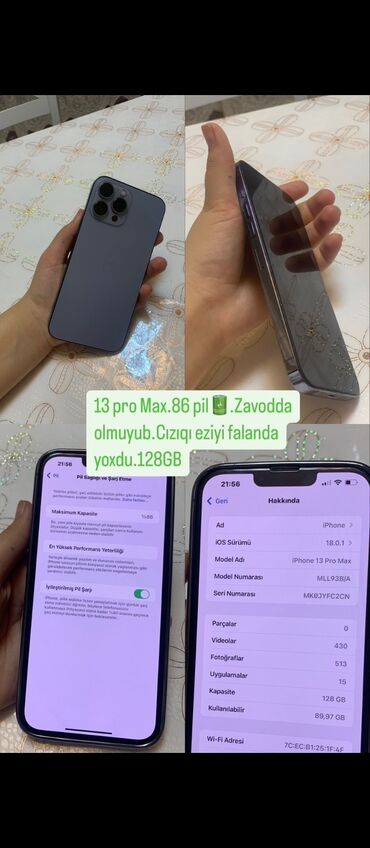 IPhone 13 Pro Max, 128 GB, Black Titanium, Barmaq izi, Face ID