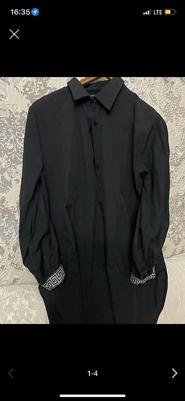 Рубашки: Черная женская рубашка-туника свободного кроя. - Классический — 1