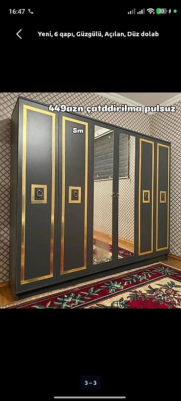 skaf: Yeni, 6 qapı, Güzgülü, Boz, Açılan, Düz dolab — 1
