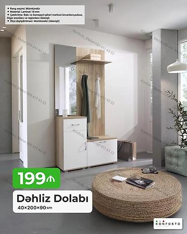 divar skafi: Dəhliz dolabı – 40×200×90 sm - Material: 18 mm laminat - Rəng seçimi — 1