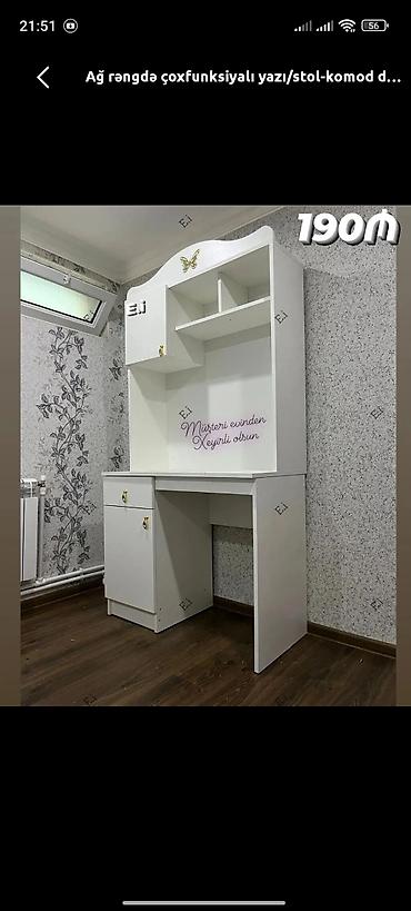 yazı masası qiyməti: Ağ rəngdə çoxfunksiyalı yazı/kompüter masası-komod. Xüsusiyyətlər: - — 1