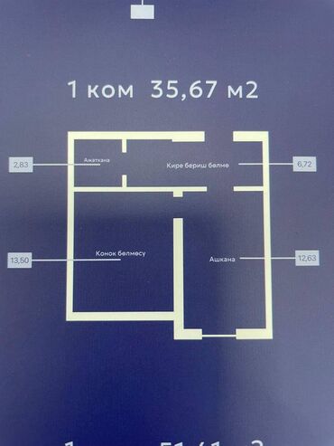 продажа квартира г ош: 1 комната, 51 м², Элитка, 3 этаж, ПСО (под самоотделку)