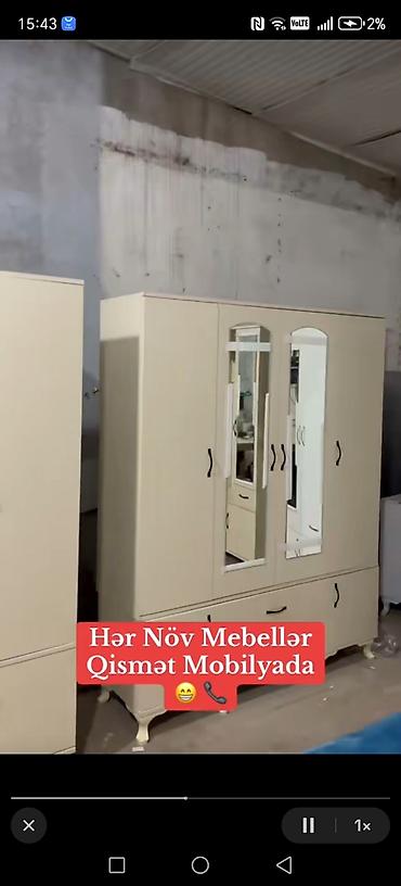 qoz: Dörd qapılı paltar dolabı - Ön hissədə iki ədəd tam ölçülü güzgü - — 2