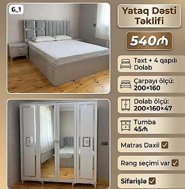 adona mebel: Yataq Dəsti – G1 Tərkib: - Taxt + 4 qapılı dolab - Tumba (45 sm) - — 1