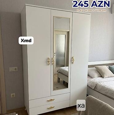 paltar işqafi: Ağ rəngli 3 qapılı şkaf, üzərində güzgü paneli. Qızılı rəngli — 1
