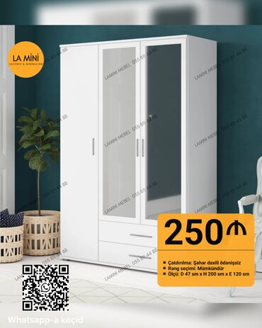 Dolablar: Yeni, Açılan, 3 qapılı Düz dolab, Qarderob, paltar dolabı, Azərbaycan