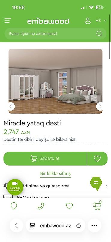 2 təknəfərlik çarpayı, Dolab, Komod, Termo, Azərbaycan, Yeni