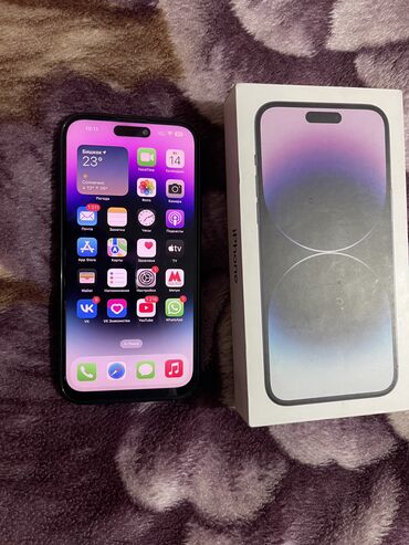 айфон 16 макс: IPhone 14 Pro Max, Колдонулган, 256 ГБ, Deep Purple, Каптама, Кабель, Куту, 85 %