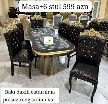 Sifarişlə masa və oturacaq dəstləri: Qonaq otağı üçün, İşlənmiş, 6 stul