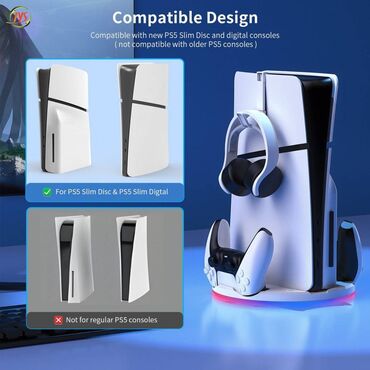 Другие игры и приставки: Оригинальная подставка-держатель PS5slim с тонкой ручкой и зарядным — 4