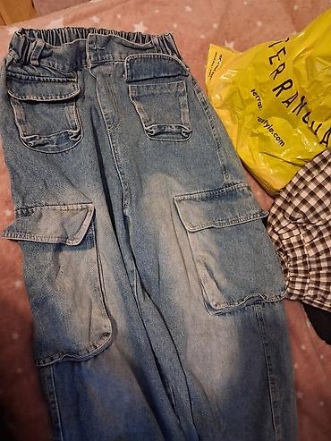 enli cins salvarlar: Unisex denim kargo şalvar - Model: Kargo üslubu, geniş kəsim - — 1
