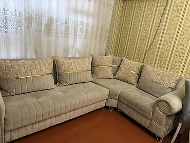 ustol ustul: Bej rəngdə L formalı yumşaq künc divan dəsti - Parça: yumşaq, velur — 2