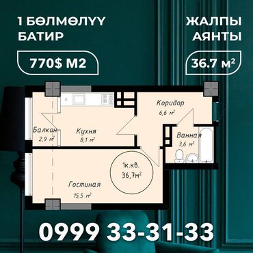 гоголя московская квартира: 1 комната, 36 м², Индивидуалка, 2 этаж, ПСО (под самоотделку)
