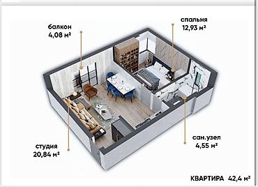 alfa resort: 2 комнаты, 42 м², 4 этаж, ПСО (под самоотделку) — 5