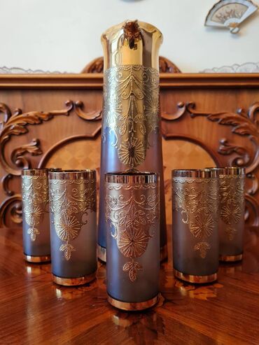 Küp və 5 qədəh "Bohemia Handmade" xrustal, əl işi. Bohem şüşəsi