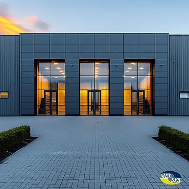 Фасадные работы: Современный двухэтажный дом с плоской крышей и панорамными окнами. - — 25