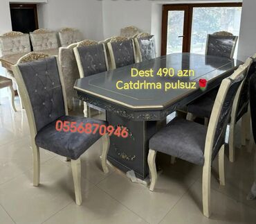 kreditlə masa dəsdi: Qonaq otağı üçün, Yeni, Açılmayan, Dördbucaq masa, 6 stul, Azərbaycan