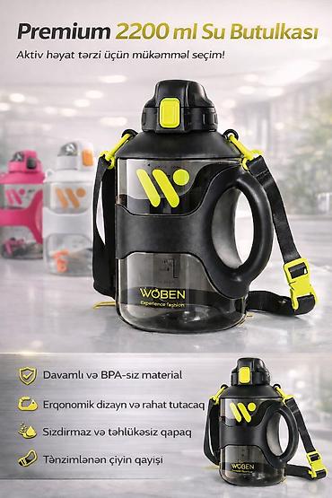 icki qiymetleri: №: 8118 Məhsulun adı: İdman üçün su butulkası 99355416, qara, 2.2 l — 1