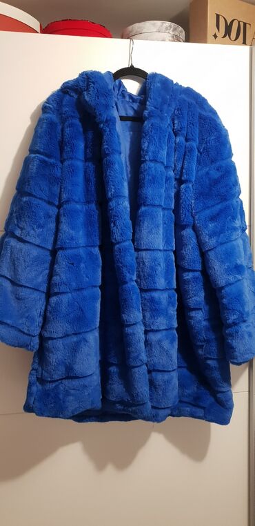 Krzneni kaputi: 3XL, Sa postavom, Veštačko krzno, bоја - Svetloplava — 1