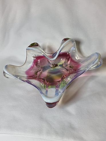 Вазы: Bohemia, художественное стекло КАНФЕТНТЦА РЕДКАЯ С БЕЛОЙ КАЙМОЙ — 9