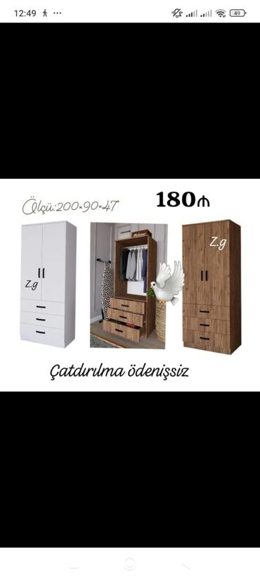 tek şifaner: Yeni, Düz dolab, Qarderob, paltar dolabı
