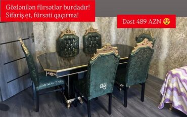 quxna stolu: Mətbəx üçün, Açılmayan, Dördbucaq masa, 6 stul