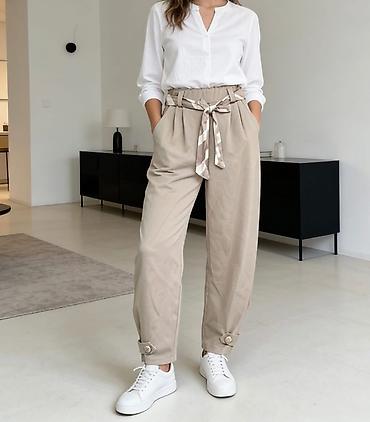 Pantalone: Ženske pantalone sa visokim strukom i kaišem-šalom - Kroj: visok — 7