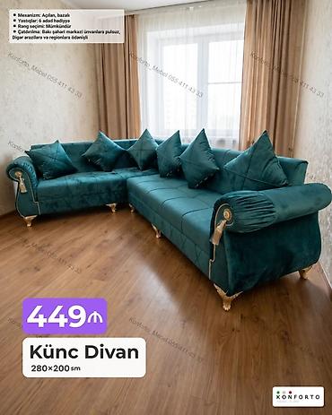 Künc Divan – 280×200 sm - Mexanizm: açılan, bazalı (yataq funksiyalı — 1
