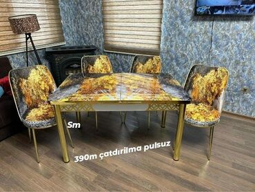 Mətbəx üçün, Yeni, Açılan, Dördbucaq masa, 4 stul