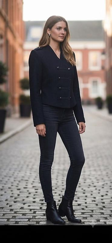 H&M qadın jaketi – qara rəng, hərbi (military) stilində.Çox az