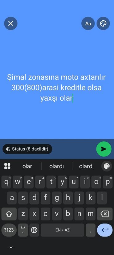Mopedlər,skuterlər: Şimal zonasına moto axtarılır. 300–800 arası, kreditlə olsa yaxşı