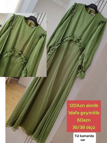 Jiletlər: Bir dəfə geyinilib 120azn alinib.Zeytun yaşılı rəngdə uzun qadın