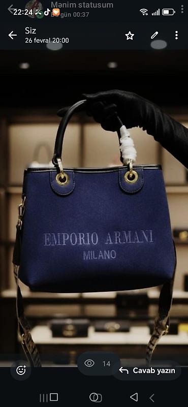 Çantalar: Emporio Armani Milano qadın çantası - Rəng: tünd göy (navy) - — 1