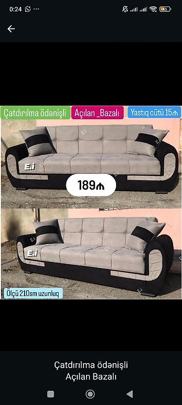 Диваны: Açılan-bazalı divan - Uzunluq: 210 sm - Rəng: boz oturacaq və bel — 1