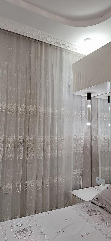 beşik tülü: Ağ rəngli, naxışlı tül pərdə dəsti - Material: incə, işıqkeçirən tül — 3