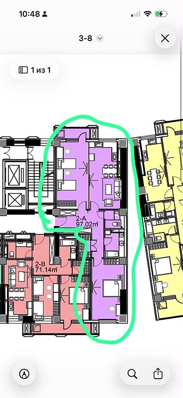 15: 2 комнаты, 97 м², Кок-Жар мкр Элитка, 3 этаж, ПСО (под самоотделку) — 2