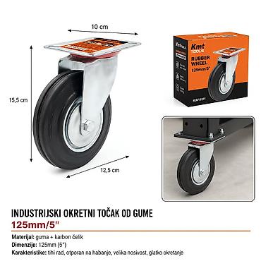 KMT Industrijski okretni točak od gume 125 mm / 5" - Namena: Za lak i